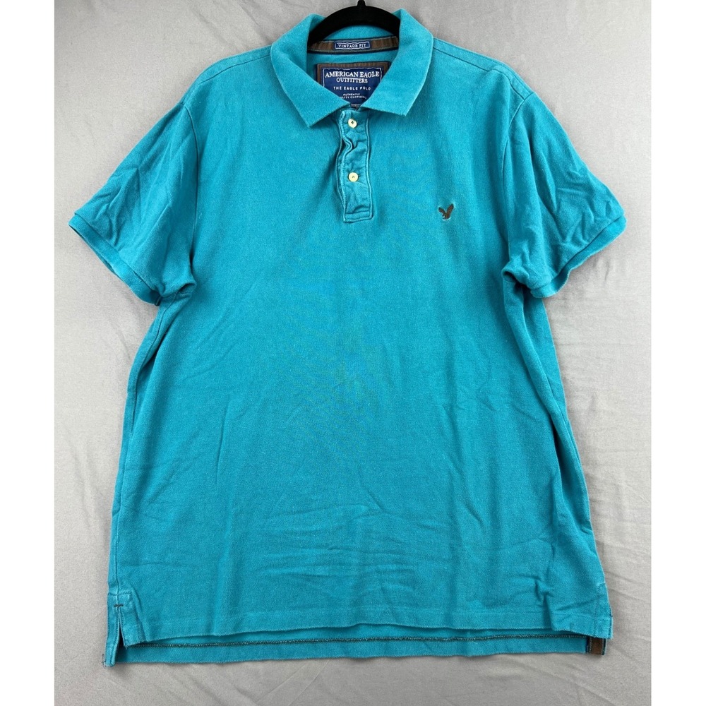 American Eagle Polo Mens XXL Vintage Fit Teal Blue Short Sleeve Pique Cotton